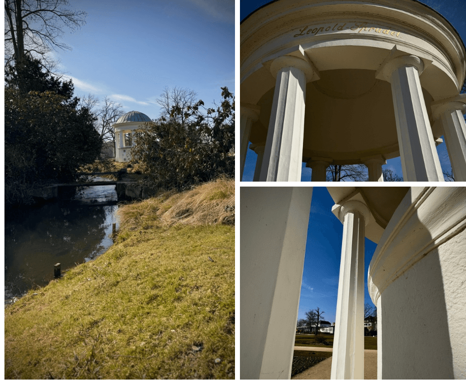 Leopold-Sprudel-Pavillon im Kurpark Bad Salzuflen: Der elegante, weiße Säulenpavillon mit grüner Kuppel ist ein Wahrzeichen der Kurstadt in NRW. Die Heilquelle zählt zu den bekanntesten Solequellen Deutschlands und liegt idyllisch im weitläufigen Kurpark.